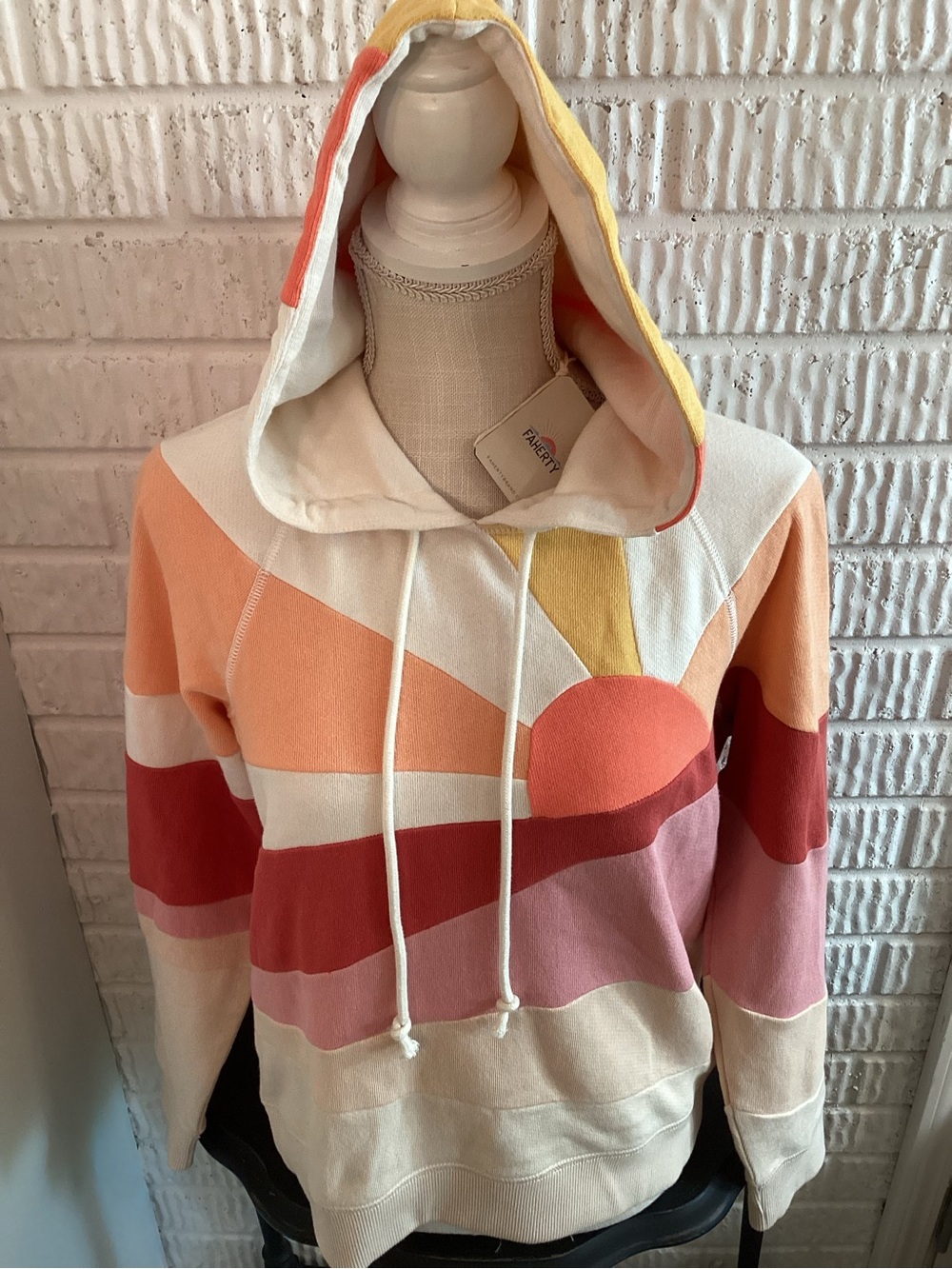 Faherty Soleil Hoodie Cotton Sun Rays Sunset Colorblock Surf Beachy Patchwork M